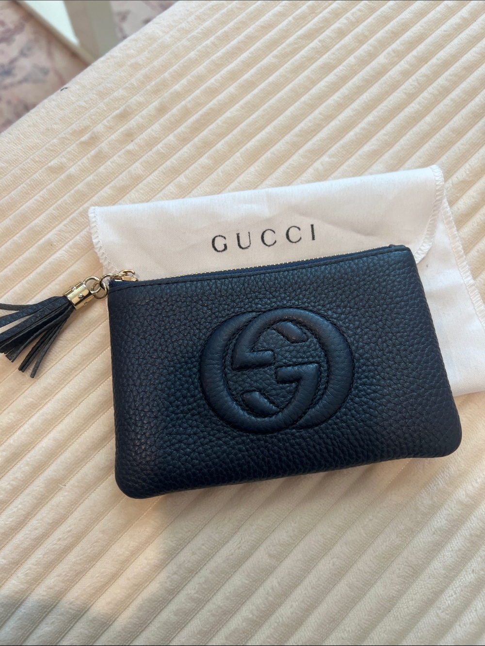 Pebble Leather Keychain Card Zip Pouch